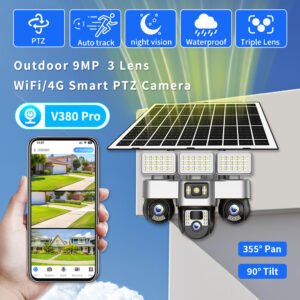 3-Panel 3-Lens Solar Powered Security Camera