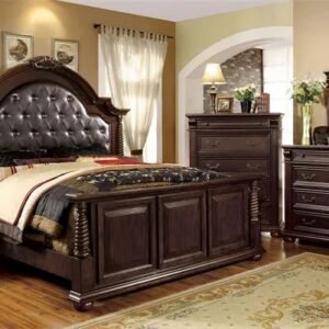 Luxury Leather Bedroom Set Antique Wooden Queen Cover