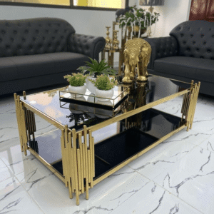 Luxury Modern Gold Stainless Steel Glass Table Design Polished Tempered