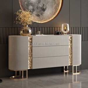 Luxury Stainless Steel Gold Wood Kitchen Living Console Cabinet Sideboard